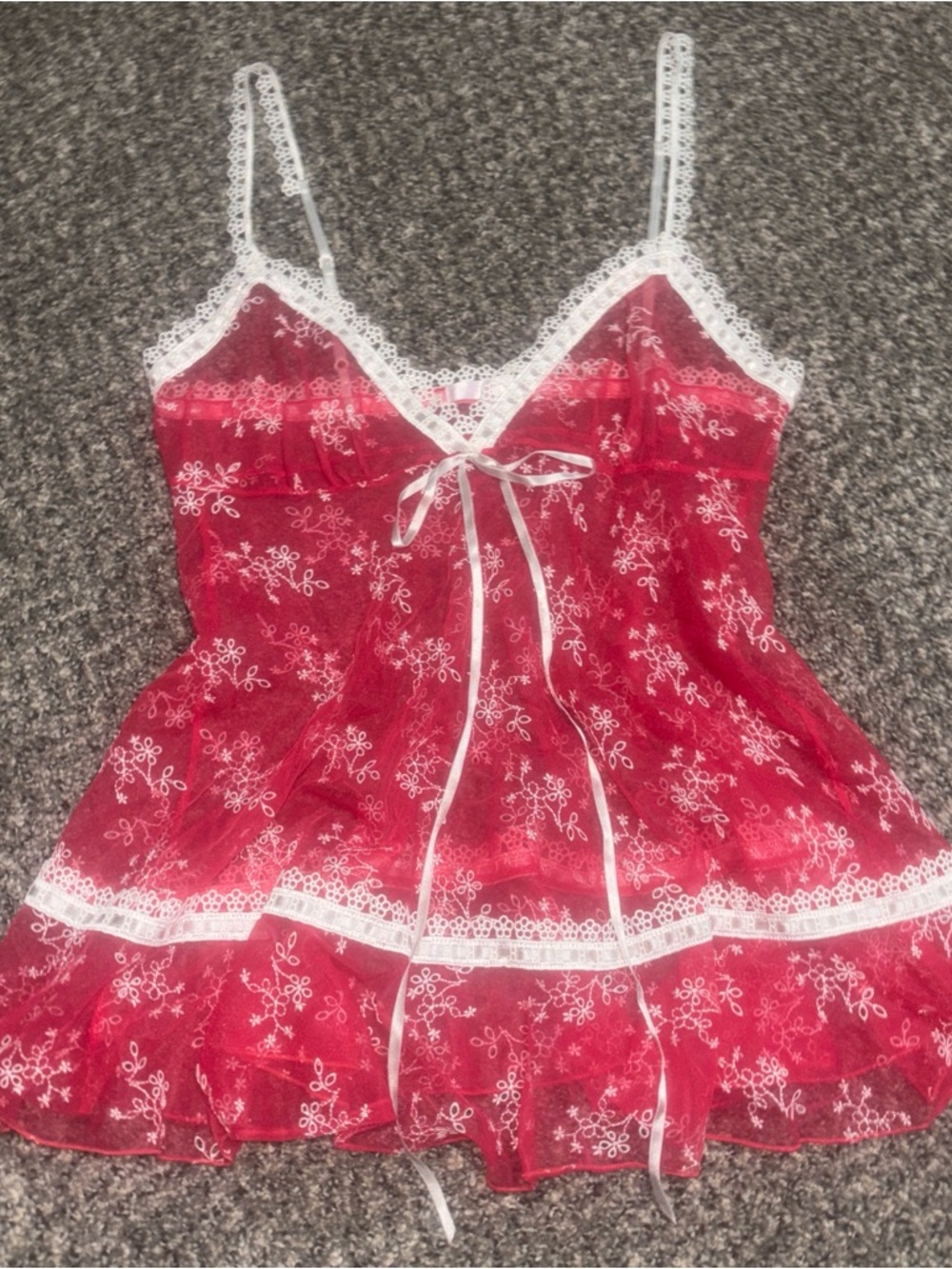 Limited edition Victoria's Secret Red Sheer Lace-Trim Babydoll Chemise